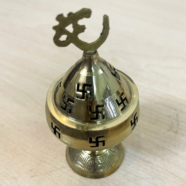 Om over Swastika Design Brass Akhand Diya